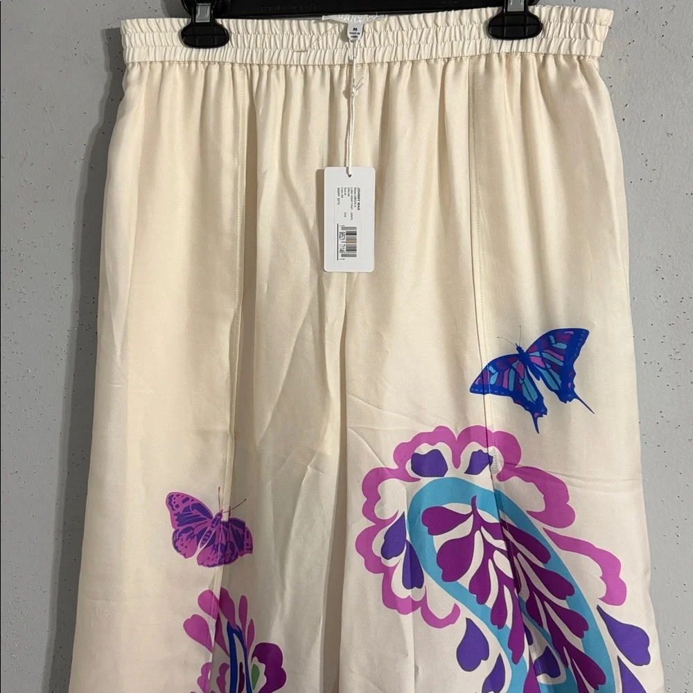 Johnny Was Jade Cream Wide-Leg Pants with Purple & Blue Paisley Print NWT - Picture 3 of 7